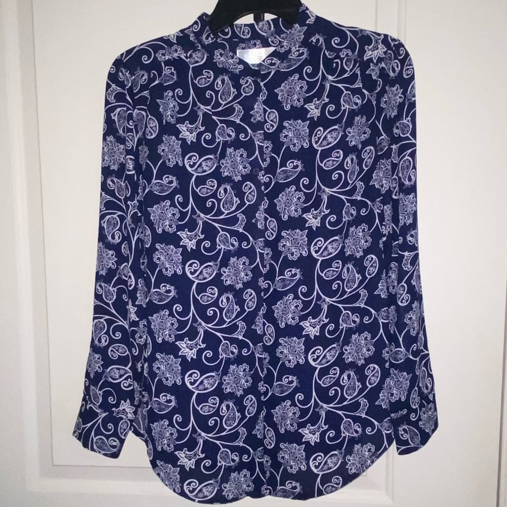 Time and Tru Women's Printed Soft Shirt navy/white